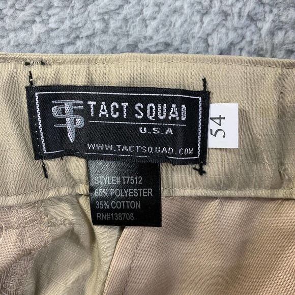 Tact Squad Pants Mens 54 x37 Khaki Ripstop Cargo Pockets Elastic Waist - Picture 13 of 15